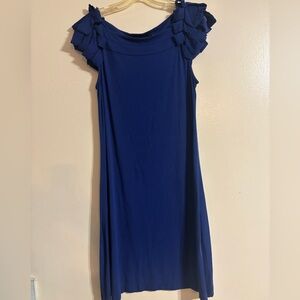 Cynthia Rowley Deep Blue Knee Designer Dress Gorgeous layered Ruffle Sleeve